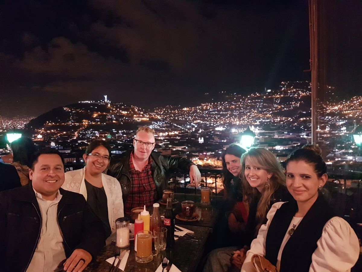 Members of the lab dine in Quito with our visitor, Carlos Marquez de la Plata of University of Texas Southwestern Medical Center 